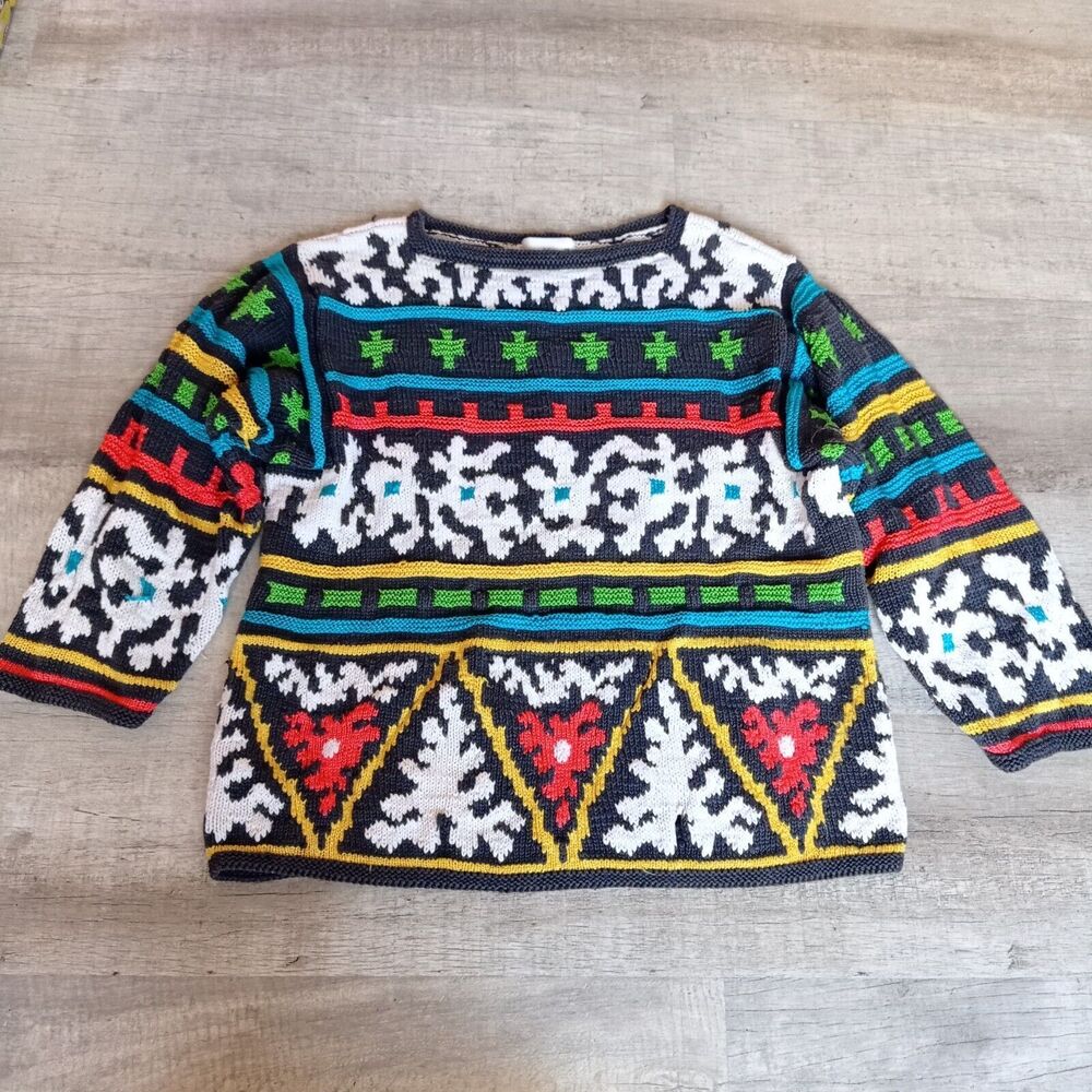 VTG Anne Klein Chunky Knit Sweater 90s Women's Colourful Size L
